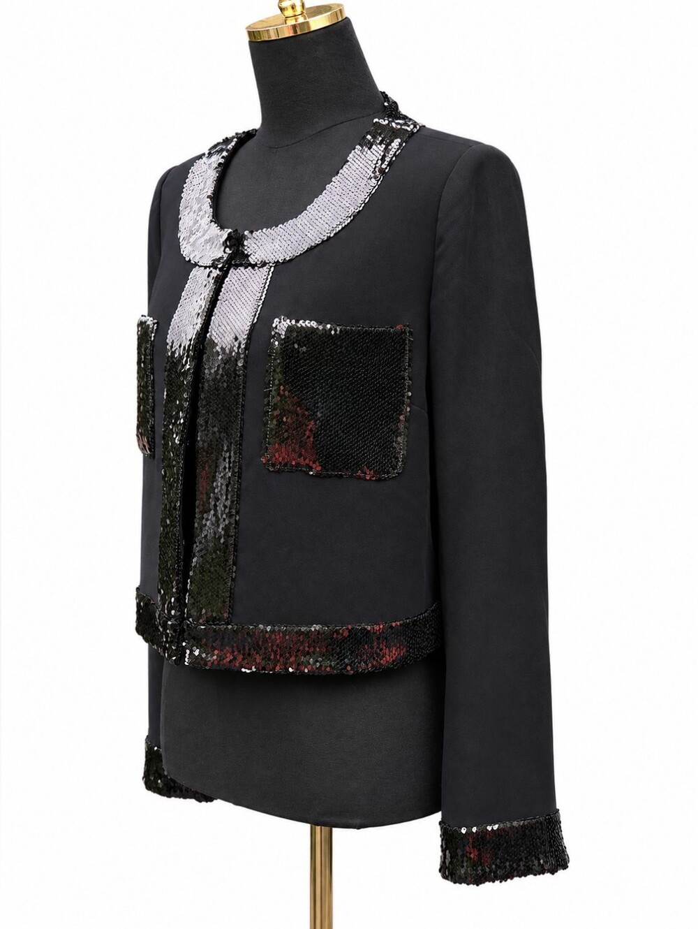 Cinq a Sept Black Sequin Embellished Evening Jacket Blazer Size 10 - Picture 12 of 16